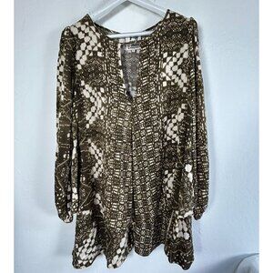 Jaase Hand Shaped in the Shed Abstract Print Long Sleeve Mini Dress Large Boho